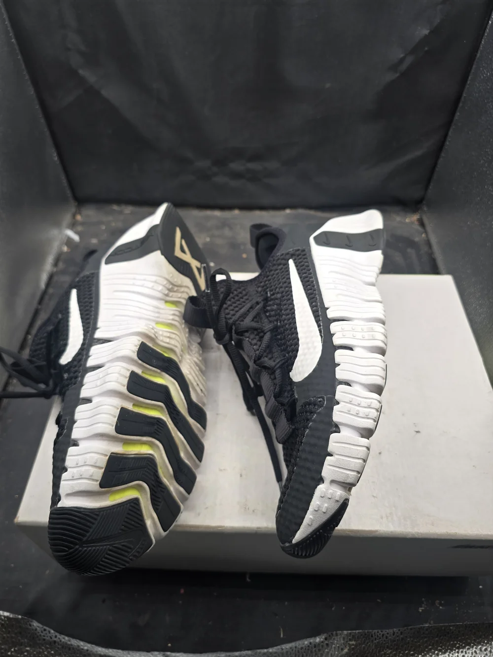 Nike Black and White Knit Athletic Sneakers with Swoosh‎